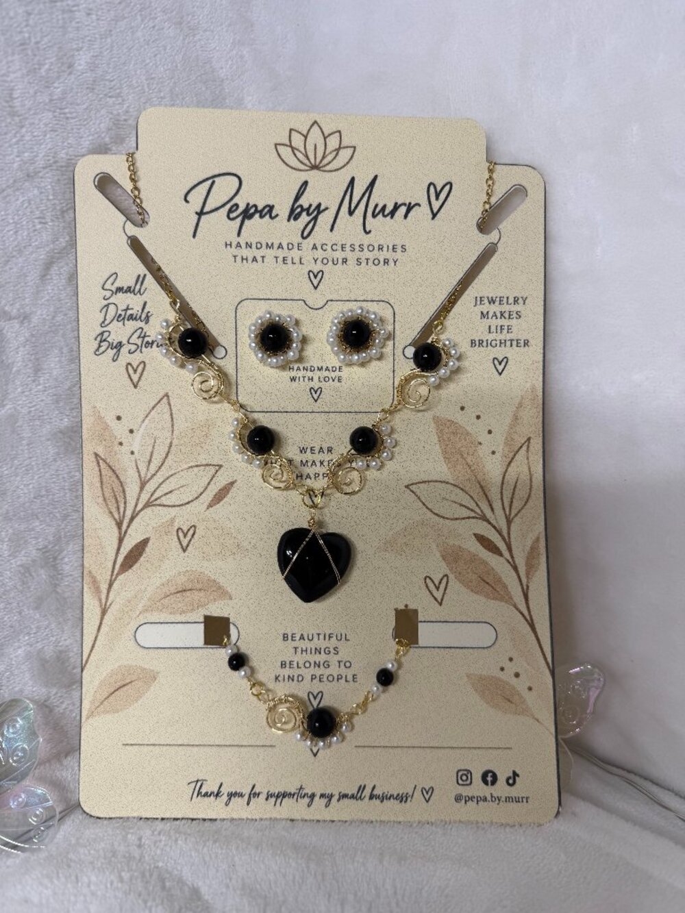 Midnight Romance Jewelry Set – Handmade Necklace, Bracelet & Earrings